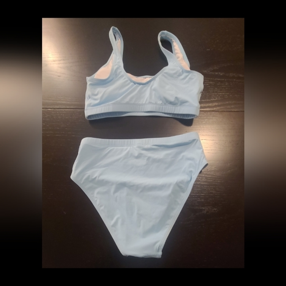 #52- Tempt Me Scoop Neck Sporty Bikini Swimwear Set in Light Blue, Small - Picture 5 of 11